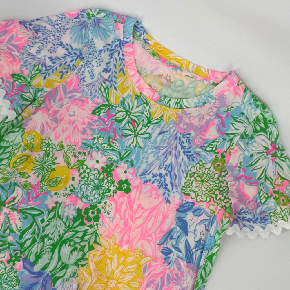 Lilly Pulitzer Womens Floral Citrus Shift Dress Ric-Rac Sleeve Multicolor Large